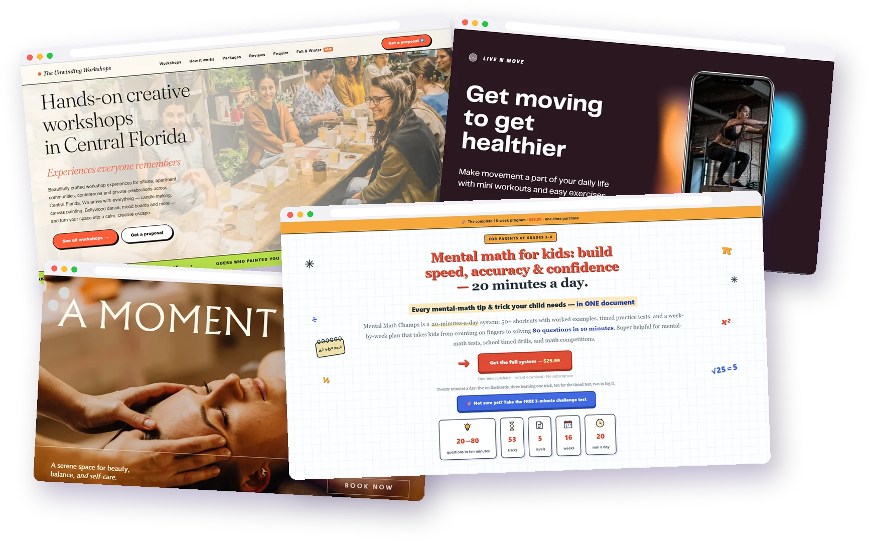 Websites designed by AIVI: The Unwinding Workshops, Mental Math Champs and sample designs